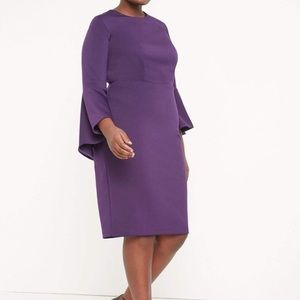 Eloquii Flare Sleeve Scuba Dress in Deep Purple